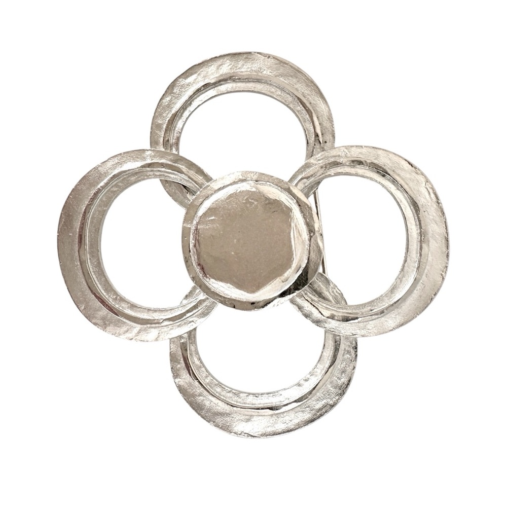 Vintage Signed Mandle Chunky Matte Silver Toned Abstract Flower Pin Brooch